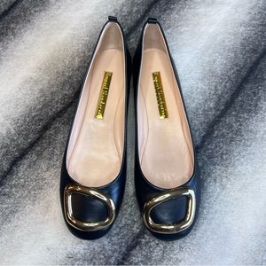 Rupert Sanderson Vedette Gold Emblem Black Leather Flats